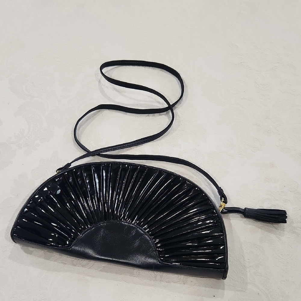 Brio Black Clutch Crossbody Bag Patent Leather Velvet